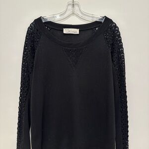 Vintage Havana Black Crochet Sleeve Sweatshirt